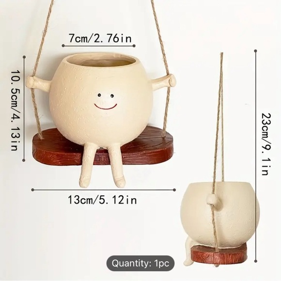 Hanging smiley face on swing pot head planter - Picture 3 of 3